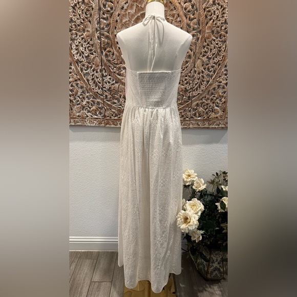 Betsey Johnson White Halter Eyelet Dress Flutter Neckline, Bridal, Wedding, Boho - Picture 3 of 16